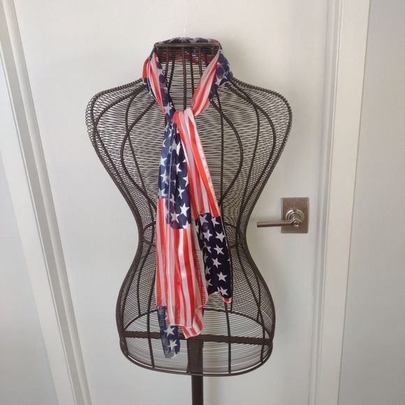 American Flag rectangle scarf red white and blue scarf - Picture 4 of 4